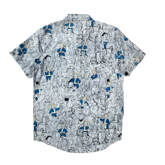 Bethesda Fallout Vault Boy All Over Button Up Shirt - Picture 2 of 9